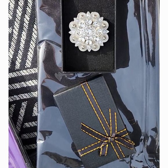 SCARF SLIDES-CLEAR, AB, 💥GREAT COLORS💥 RHINESTONE CONCHO ATTACHED-IN BOX - Picture 2 of 5